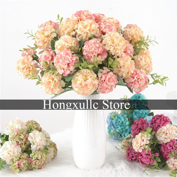 5pcs / lot flor da decoração New 10Head Hydrangea Faux Início Silk Wedding Flower Decor terra arrendada da noiva falsificação flor Bouquet Flores DIY Garland