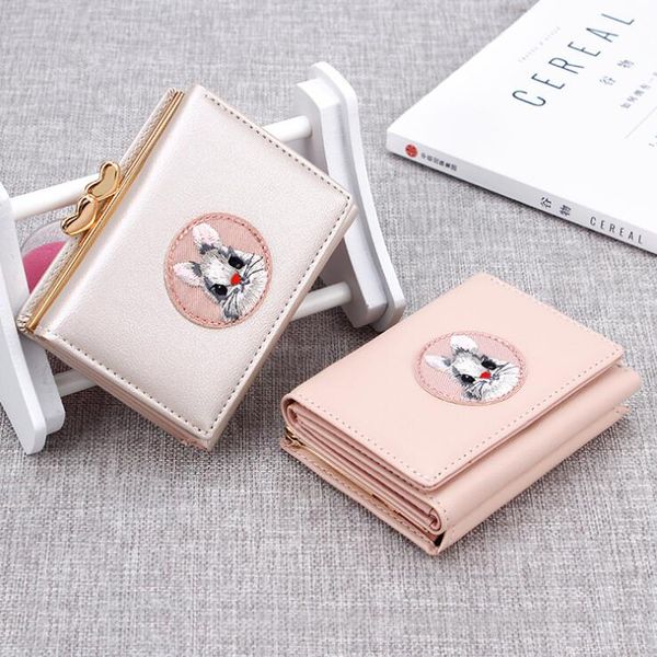 

cute multi-card women wallets rabbit cloth stickers change folder clutches kawaii girl short multi-function coin purse card sets, Red;black