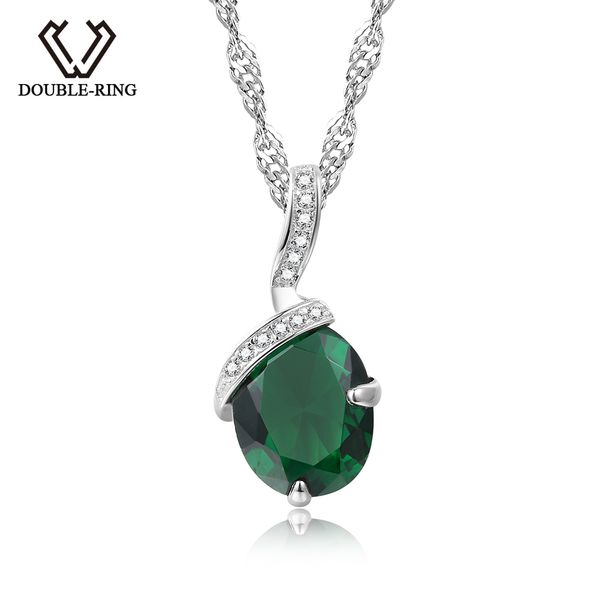 

DOUBLE-R 925 Silver Pendant Necklace Created Emerald 1.91ct Gemstone Zircon Chain Necklace for Women