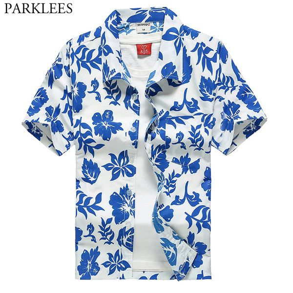 

floral hawaiian shirt men beach wear for guys 2020 summer short sleeve button down aloha shirts mens holiday party clothing 5xl, White;black