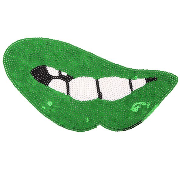 

embroidery sequined blue mouth patches for jackets,embroidered appliques lips badges for jeans,mouth patches for clothing, Black