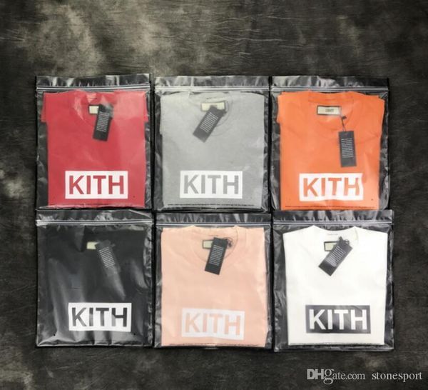 

kith classic box logo tee short sleeve men and women round neck cotton t-shirt bottoming shirt s-xl, Black;brown