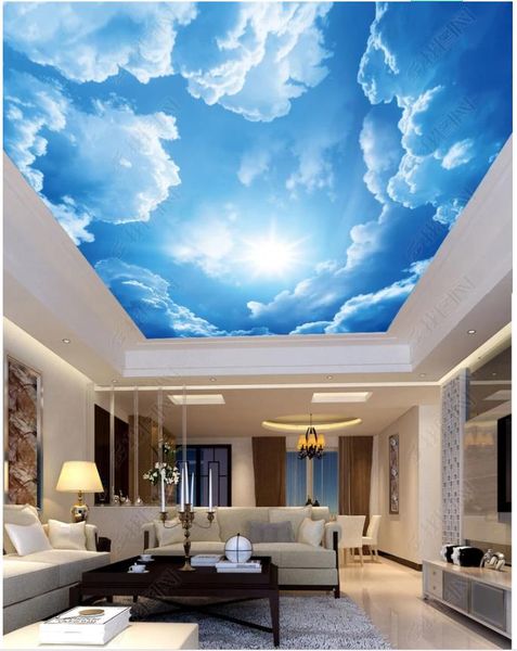 

customized large 3d p wallpaper 3d ceiling murals wallpaper dreamy beautiful sky blue sky white clouds zenith ceiling mural decor