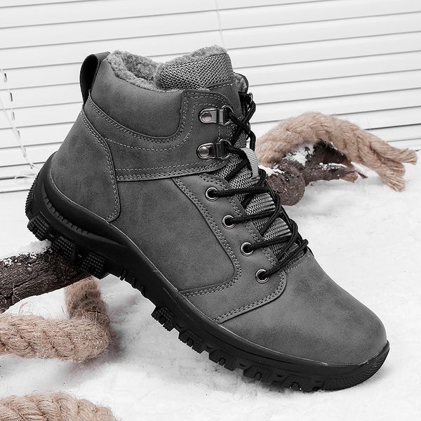 

winter mens snow boots plush warm men shoes fashion comfortable high outdoor sneakers men ahnkle boots with fur flat shoes 5, Black