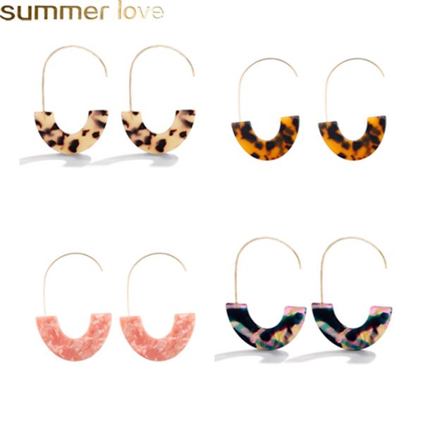

2019 fashion leopard grain acrylic earrings multi-color big hook semicircle resin drop earring for women wholesale jewelry gift, Silver