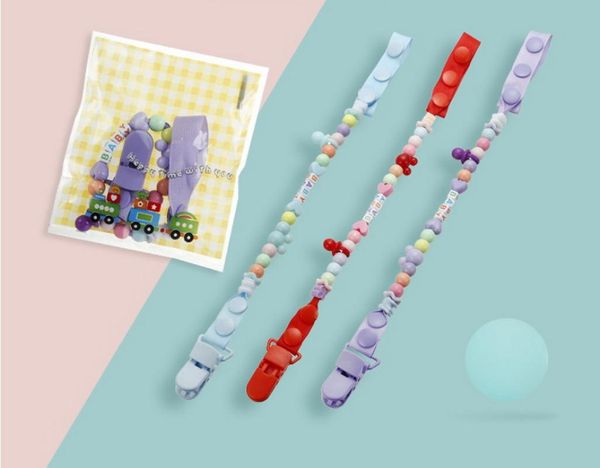 

dhl 1000pcs newborn baby pacifier clips nipple chain colourful letter beads dummy clip baby soother nipple toys holder