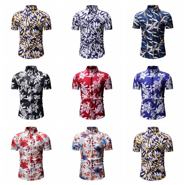 

mens summer beach hawaiian shirt brand short sleeve printed design shirts men casual holiday vacation clothing camisas 2019, White;black