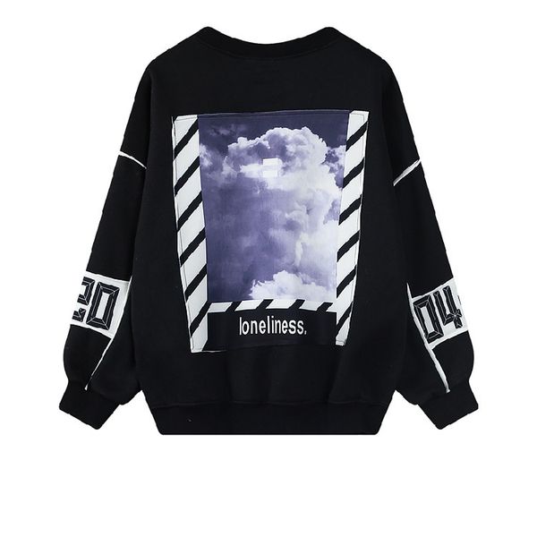 

autumn and winter new style harajuku-style fleece cloud printed cotton pullover hoody korean wave loose wy0910, Black