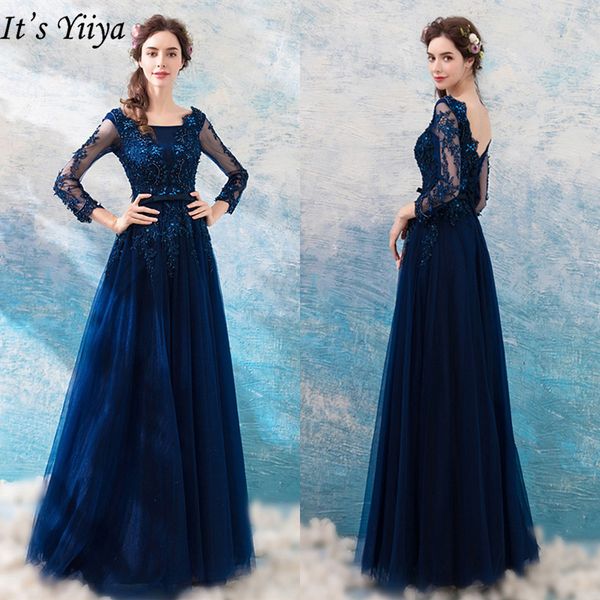 

it's yiiya evening dresses 2019 long sleeve luxury flower embroidery floor length dresses backless slim formal dress lx276, White;black