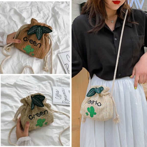 

женщины boho сумка соломы сплетенный wicker ротанга мешок drawstring пляж повседневный клатч вязаная сумка crossbody пляж