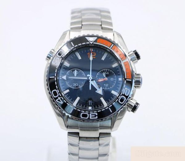 

2020 styles 44mm masculine mens quarz chronograph silver diver wristwatches famous brand ceramic bezel butterfly buckle, Slivery;brown