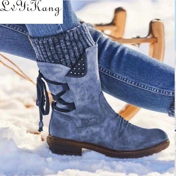 

lvyikang 2020 women winter mid-calf boots flock winter shoes ladies fashion snow boots shoes thigh high suede warm botas woman, Black