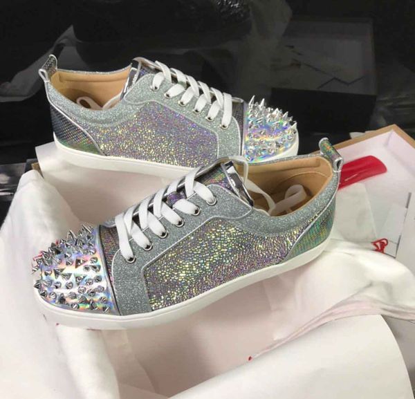 

pik pik spikes & strass men red bottom sneakers shoes low party lovers new brand designer studded men's casual walking eu35-47, Black