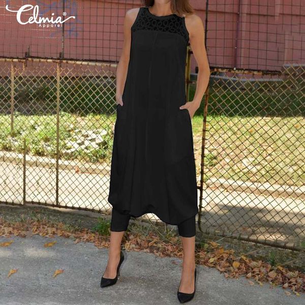 

celmia 2020 мода женщины без рукавов шаровары падение промежность комбинезоны кружева комбинезоны combinaison брюки плюс размер комбинезоны, Black;white