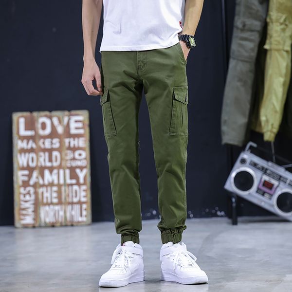 

pencil harem pants men cargo trousers joggers sports pants plus size multi-pocket harajuku drawstring hip hop streetwear, Black