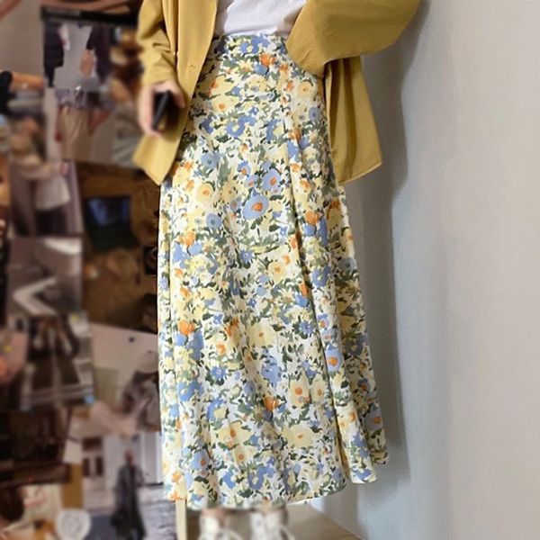 

summer skirt loose high waist elegant vintage floral print skirt new women korean bohemia style streetwear skirts, Black