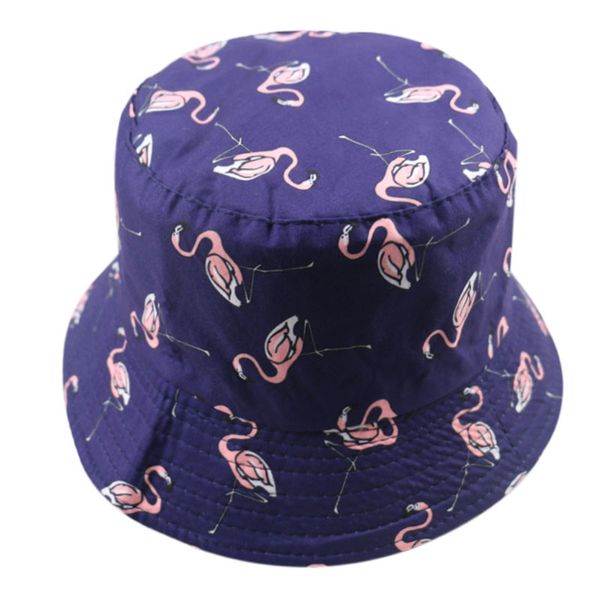

spring and summer double-sided wear men and women fashion literary style flamingo sunshade fisherman hat bucket hats visor caps, Blue;gray