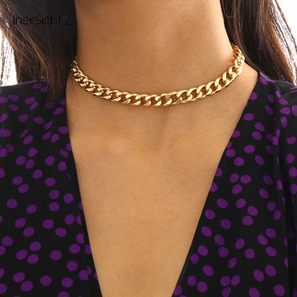 

punk miami cuban thick short choker necklace collar simple minimalist gold color chunky necklace for women jewelry, Silver