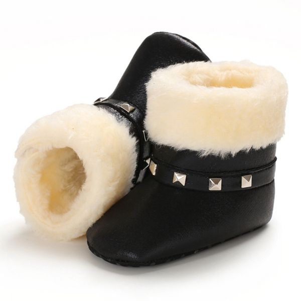 

winter warm baby girls soft booties plush anti slip snow boots shoes pu leather flat non-slip cute toddler baby shoes 0-18m, Black;grey