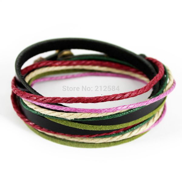 

c325 2018 fashion leather wrap bracelet mens womens handmade surfer wristband cuff jewelry gift ing, Golden;silver