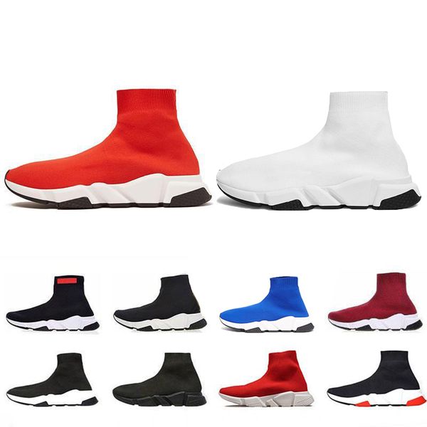 

designer wool knit speed sneakers brand speed red gypsophila triple black white blue fashion flat sock boots casual shoes trainer runner, White;red