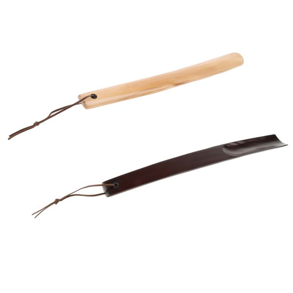 

natural solid wooden long handle shoe horn shoe care accessories 38.5cm, White;pink