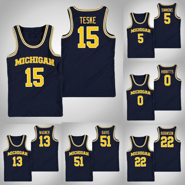 

jon teske michigan wolverines kids austin davis moritz wagner brent hibbitts jaaron simmons stitched youth college basketball jersey, Black