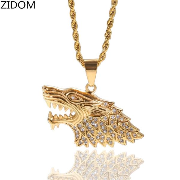 

men hip hop iced out wolf 's head pendant necklaces stainless steel never fade male necklace hiphop jewelry drop shipping, Silver