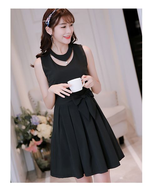 

wither black pure color backing sleeveless dress skirt, Black;gray