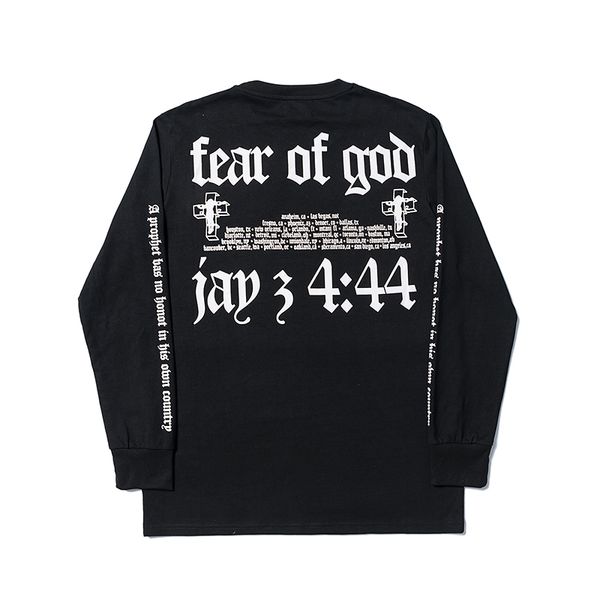 

Fear of God x JAY-Z 4:44 MAXFIELD Футболка Мужчины Черная футболка с длинным рукавом с принтом б