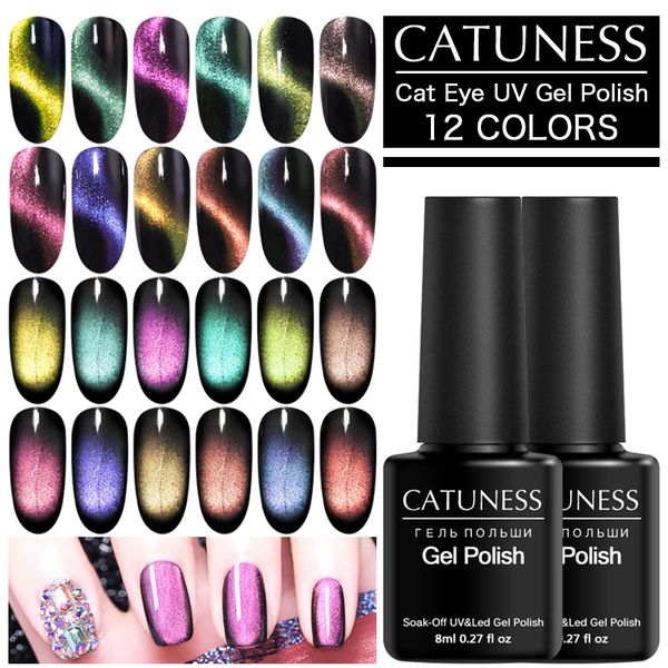 

catuness gel nail polish long lasting shining laser 8ml soak off uv led gel varnish cat eye nail chameleon magnetic, Red;pink
