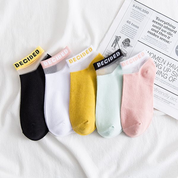 

fashion 5 pairs/lot korean transparent socks cute ankle socks, Black;white