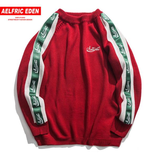 

aelfric eden patchwork letter print knitted pullover sweaters mens harajuku streetwear autumn winter fashion male casual sweater, White;black