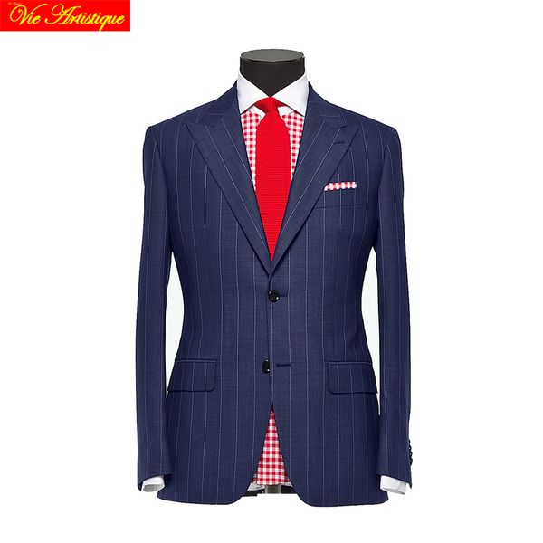 

custom tailor made men's suits business formal wedding ware bespoke 3 piece (jacket+pants+vest) striped wool polyester slim fit, White;black