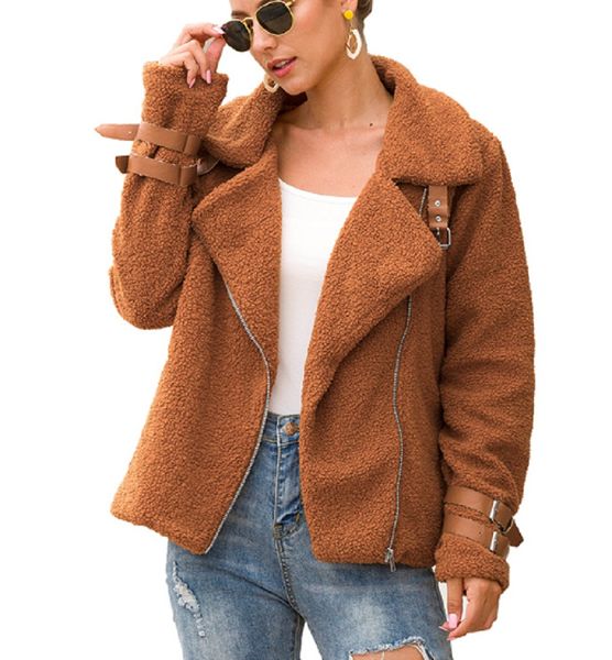 

winter outerwear fashion warm button elegant women jackets overcoat long sleeve faux plush lapel coat hoodies casual pocket plus, Black