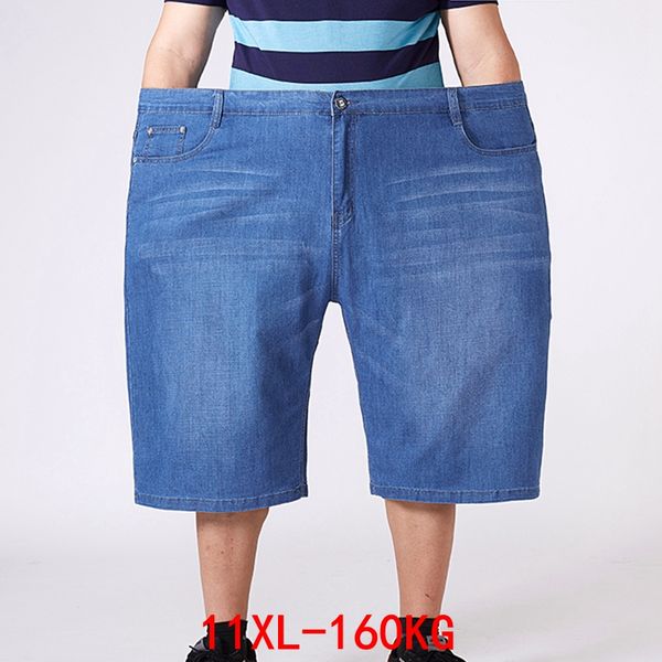 

plus size 9xl 10xl 11xl large size loose denim shorts summer men's shorts high waist elastic large 52 54 56 blue black
