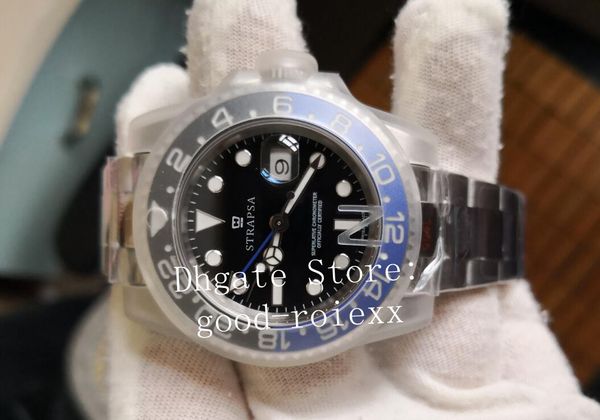 

factory v9 version 904l steel mens automatic cal.3186 watch blue black ceramic men gmt batman watches dive n sport 116710 wristwatches, Slivery;brown