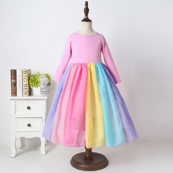 Bebek Kız Bebek Güzel Renkli Tutu Elbise Gökkuşağı Çizgili Mesh Elbiseler Prenses Parti Elbise Kız Elbise 1-6T