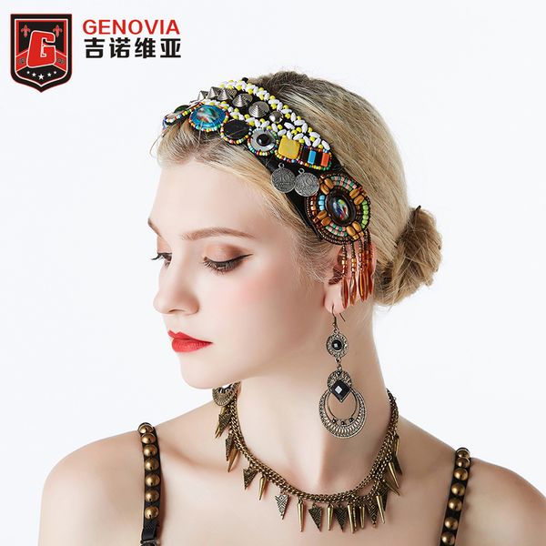 

2019 tribal style ats belly dance accessory women headpieces dance headbands gypsy vintage headbands, Black;red