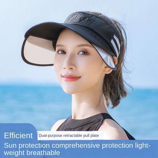 

empty female summer -proof -proof uv-proof adjustable pull plate empty female summer sun hat outdoor all-match sun hat, Blue;gray