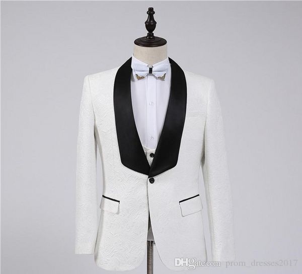

fashion white groom tuxedos groomsmen one button shawl collar man suit wedding men's blazer suits (jacket+pants+vest+bow tie, Black;gray