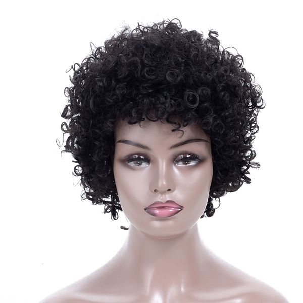 Grosshandel Synthetische Perucke Afro Natural Curl Short Layered Haircut Synthetisches Haar Afroamerikaner Perucke Fur Schwarze Frauen Schwarze Perucke