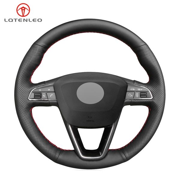 

LQTENLEO Черная Искусственная Кожа Ручной Шить Чехол для Автомобиля Рулевого Колеса