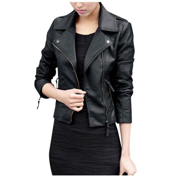 

jaycosin fashion women winter leather zipper jacket slim coat stylish long sleeve comfortable motorcycle coat punk outwear 18#4, Black;brown