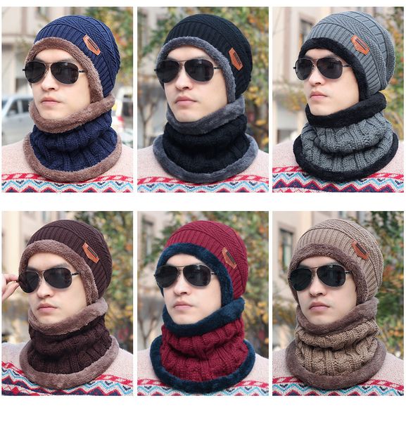 

fashion hats men winter outdoor wool ski hat scarf set hooded cap earmuffs head caps beanie warm balaclava mask gorro