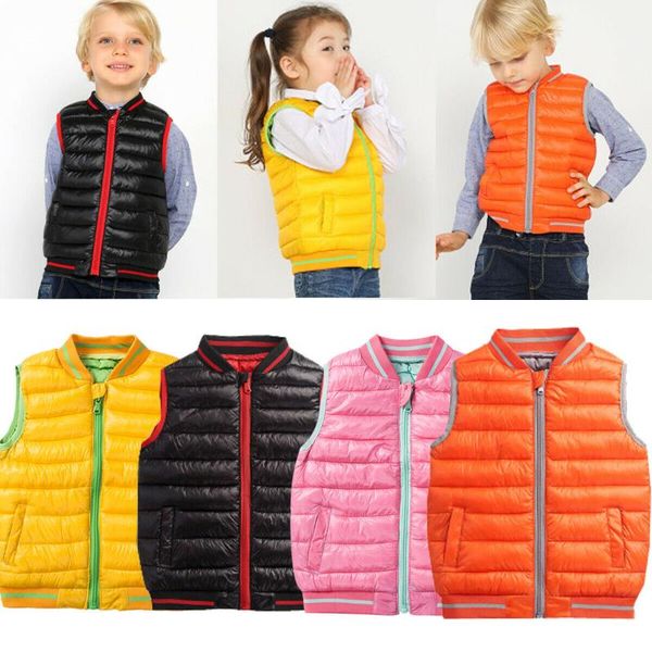 

2019 winter kids baby boys girls vest waistcoat warm sleeveless zipper solid jacket down coat snowsuit outfit 2-7y, Blue
