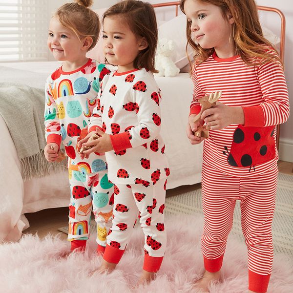 

мода 2 шт. новорожденных девочек пижамы симпатичные осень-зима божья коровка пижама устанавливает топы с длинным рукавом + брюки милый мульт, Blue;red