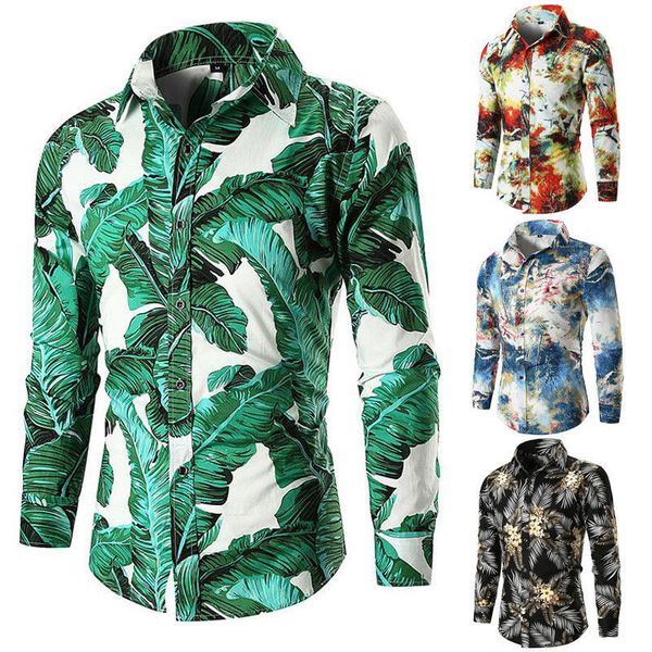 

Fashion Hawaii Holiday Style Men's Casual Luxury Stylish Slim Fit Long Sleeve Casual Dress Floral Shirt Tops