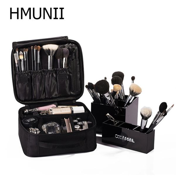 

hmunii brand women cosmetic bag travel cosmetic organizer zipper portable makeup bag designers trunk cosmetic bags y190702, Black;red