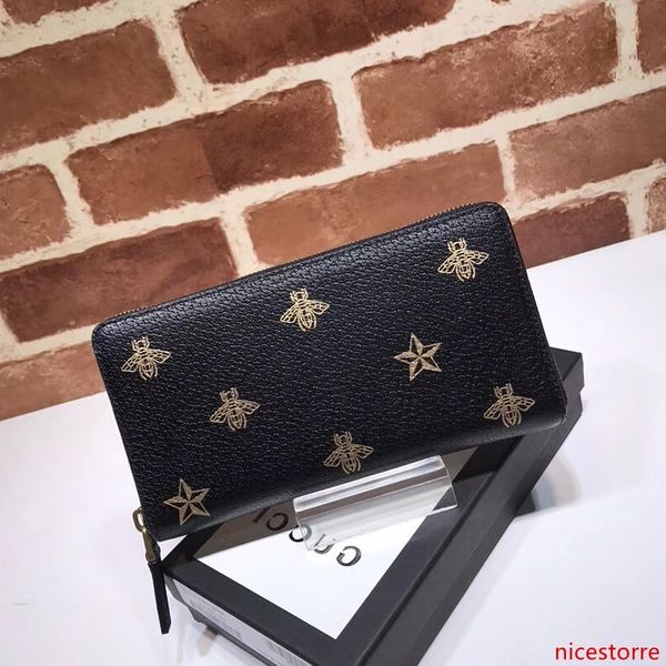 

2020 celebrity design letter printing bee star two fold wallet long purse cowhide leather 495062 clutch